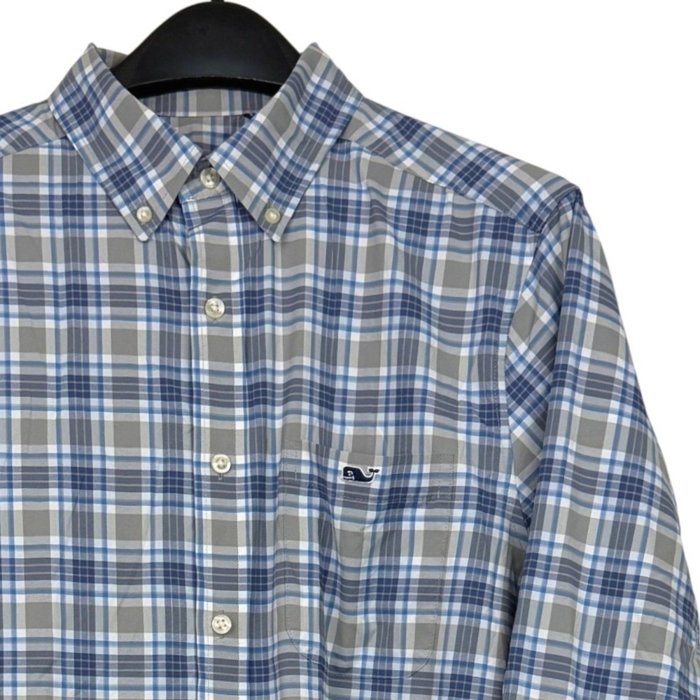 Vineyard Vines OTG On The Go Performance Shirt Mens L Nylon Stretch Blue Plaid